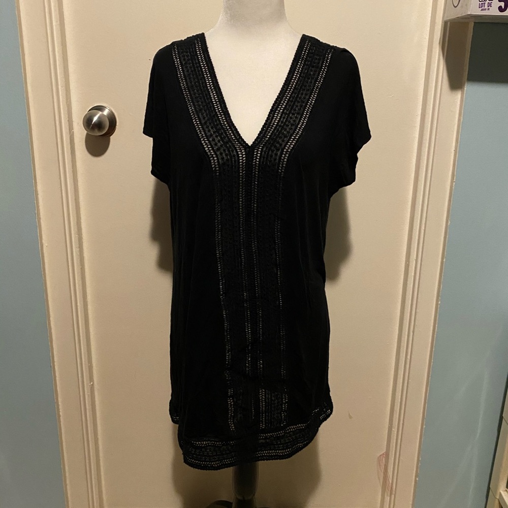 TURQUOISE COUTURE DOUBLE VNECK CROCHET TUNIC/DRESS